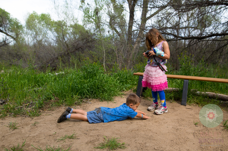 Spring photography of children enjoying a nature habitat.